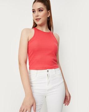 ribbed round-neck tank top