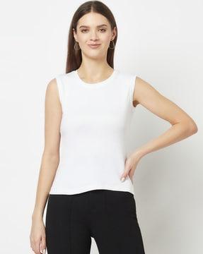 ribbed round-neck tank top