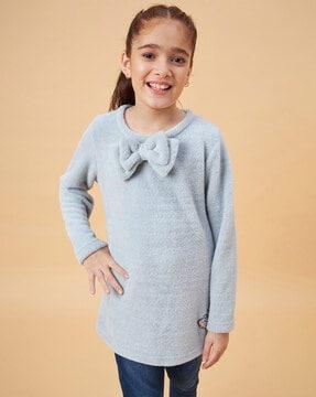 ribbed round-neck top with bow