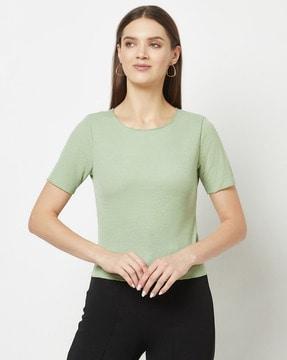 ribbed round-neck top with short sleeves