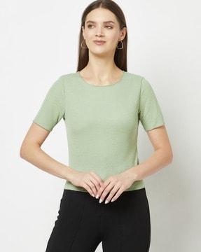 ribbed round-neck top with short sleeves