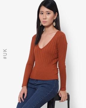 ribbed scoop-neck top