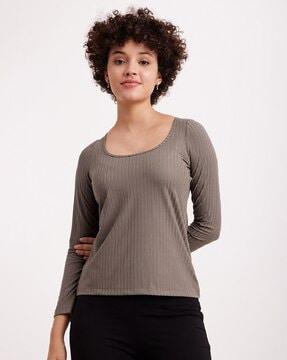 ribbed scoop-neck top