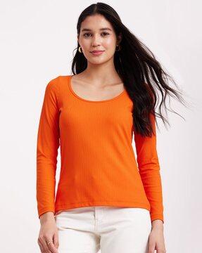 ribbed scoop-neck top