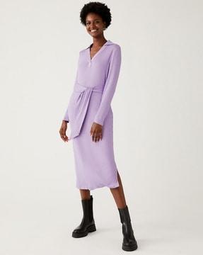 ribbed shift dress with front tie-up