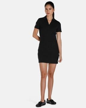 ribbed shift dress with spread collar