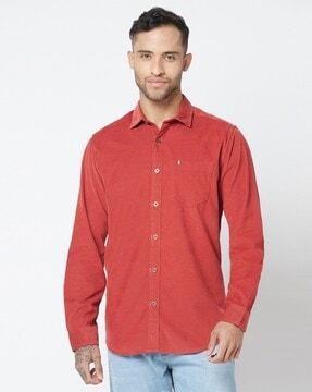 ribbed shirt with patch pocket