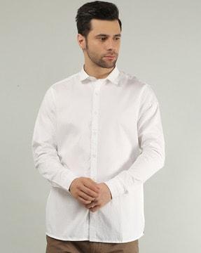 ribbed shirt with spread collar