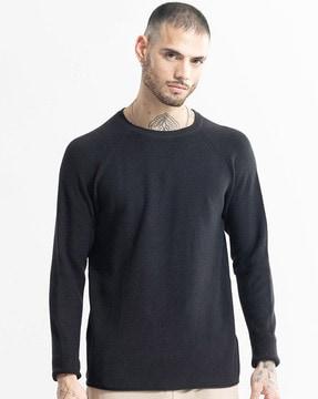 ribbed slim fit crew-neck sweatshirt