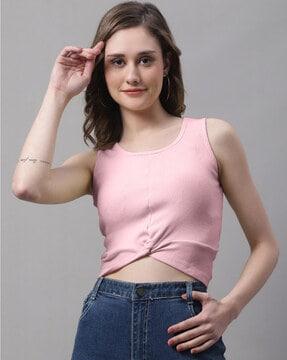 ribbed slim fit crop top with round neck