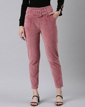 ribbed slim fit flat-front trousers