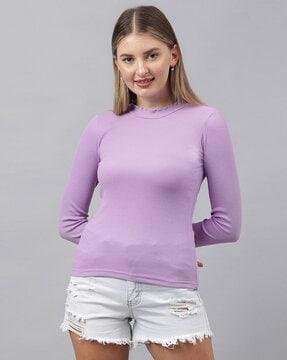 ribbed slim fit high-neck top