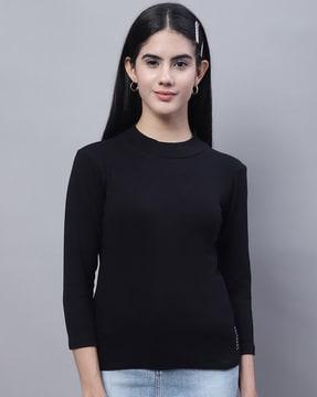 ribbed slim fit high-neck top