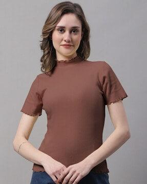 ribbed slim fit high-neck top