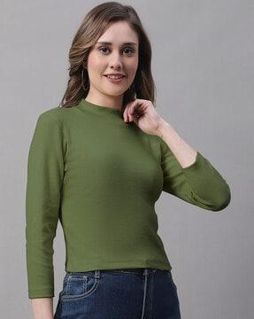 ribbed slim fit high-neck top