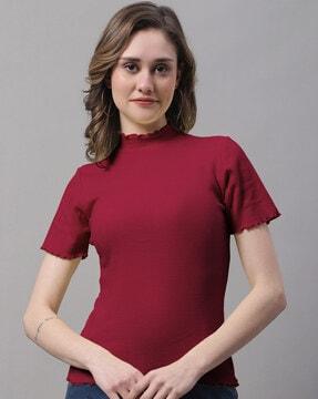 ribbed slim fit high-neck top