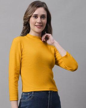 ribbed slim fit high-neck top