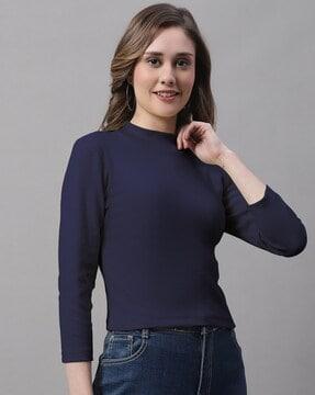ribbed slim fit high-neck top