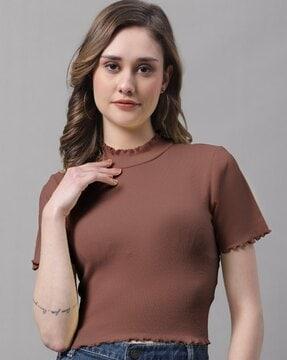 ribbed slim fit high-neck top