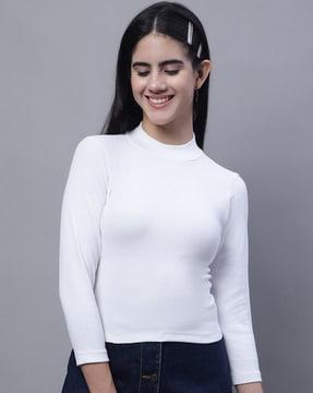 ribbed slim fit high-neck top