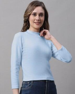 ribbed slim fit high-neck top