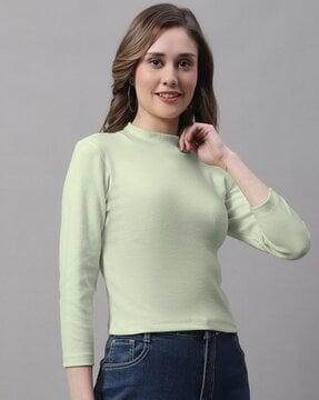 ribbed slim fit high-neck top