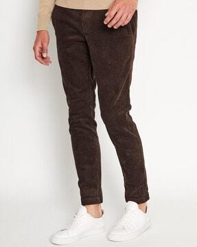 ribbed slim fit mid-rise trousers