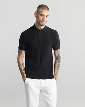 ribbed slim fit polo t-shirt