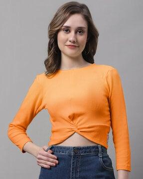 ribbed slim fit round-neck crop top