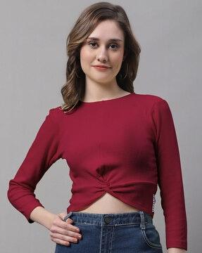 ribbed slim fit round-neck crop top