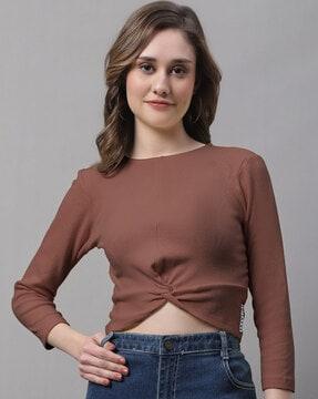 ribbed slim fit round-neck crop top