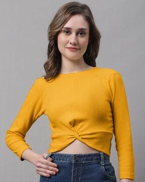 ribbed slim fit round-neck crop top