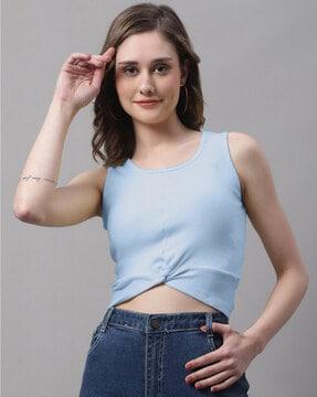 ribbed slim fit round-neck crop top