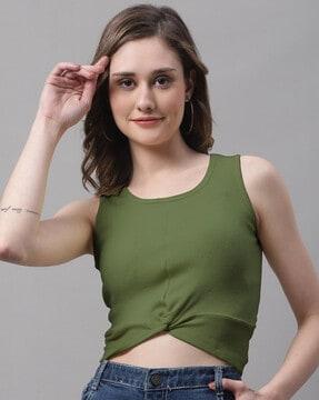 ribbed slim fit round-neck crop top