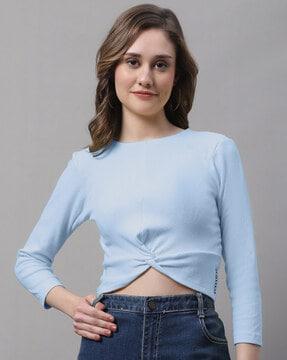 ribbed slim fit round-neck crop top