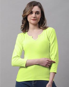 ribbed slim fit top with notched neckline