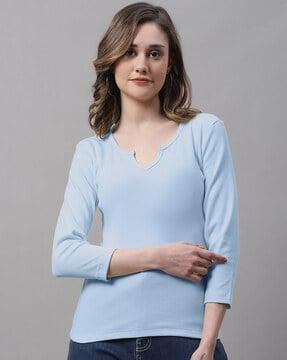 ribbed slim fit top with notched neckline