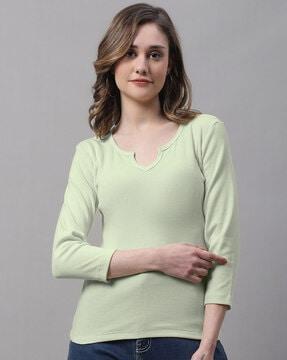 ribbed slim fit top with notched neckline