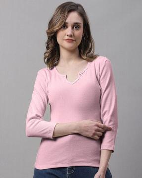 ribbed slim fit top with notched neckline