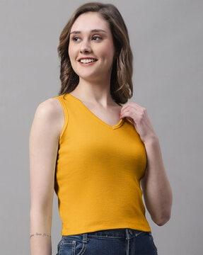 ribbed slim fit v-neck top