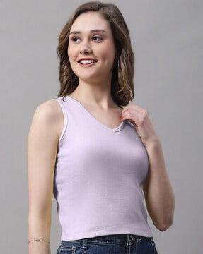 ribbed slim fit v-neck top