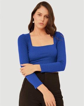 ribbed square-neck crop top