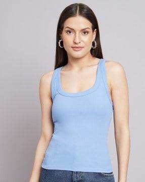ribbed square-neck tank top