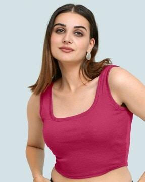 ribbed square-neck tank top