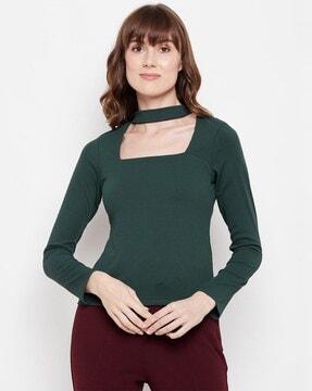 ribbed square-neck top