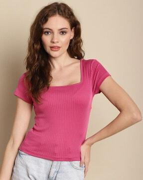 ribbed square-neck top