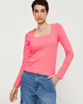 ribbed square-neck top