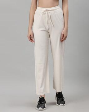 ribbed straight track pants with elasticated drawstring waist