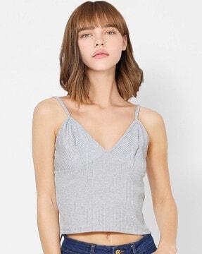 ribbed strappy v-neck crop top