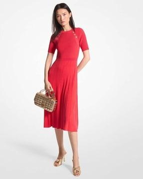 ribbed stretch knit button midi dress